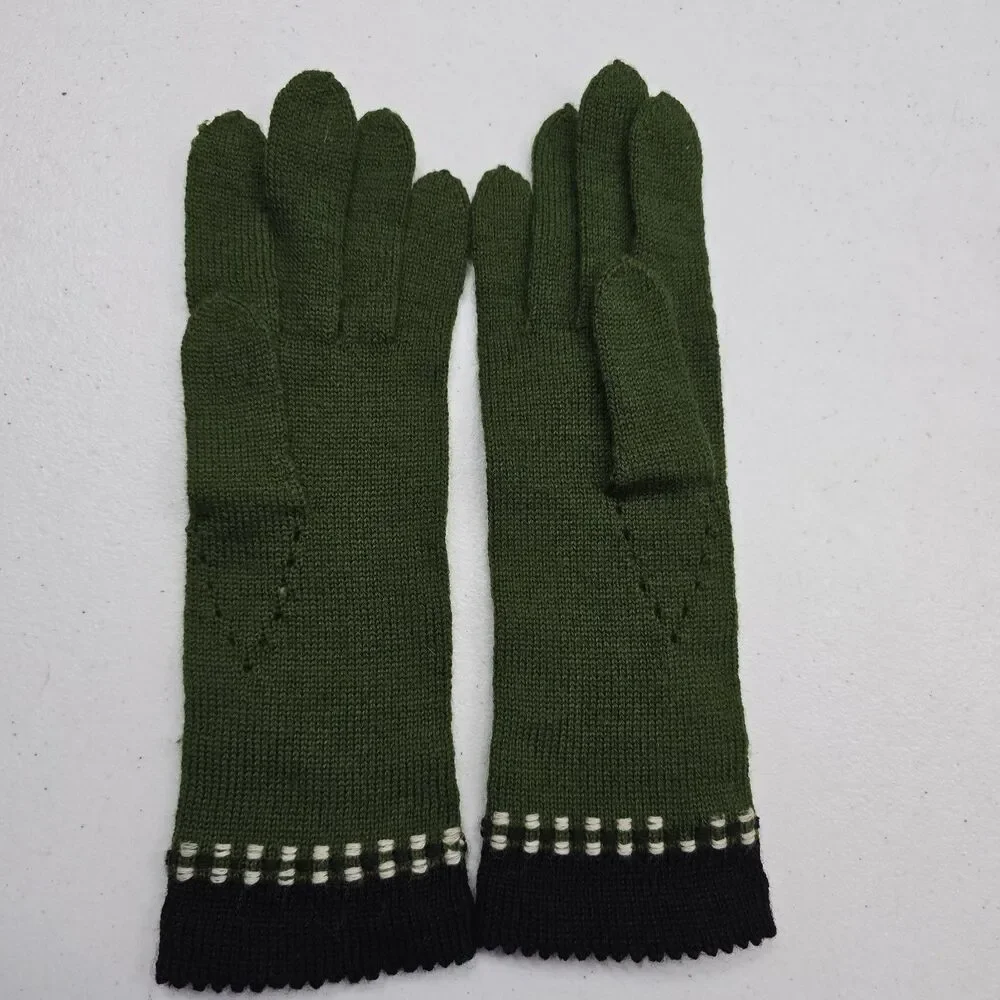 Vintage Women's Crochet Gloves Knit Green-Ivory Snowflake Small Medium